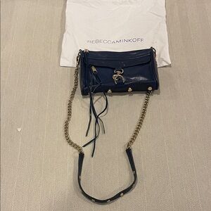 Rebecca Minkoff Dark Blue Crossbody Bag with Gold Chain